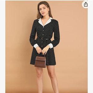 NWT Allegra K black polka dot long sleeve dress size medium